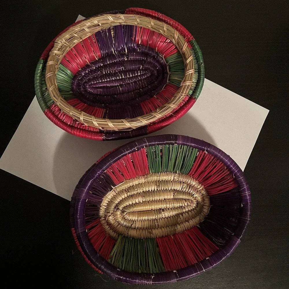 VTG Ethiopian Woven Basket Small Lidded Trinket Jewelry Box Coiled Seagrass Boho